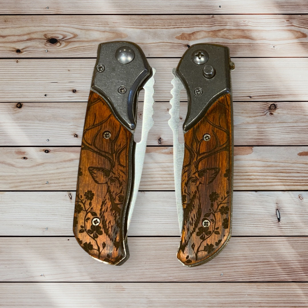 Couteau cran d'arrêt bois personnalisé