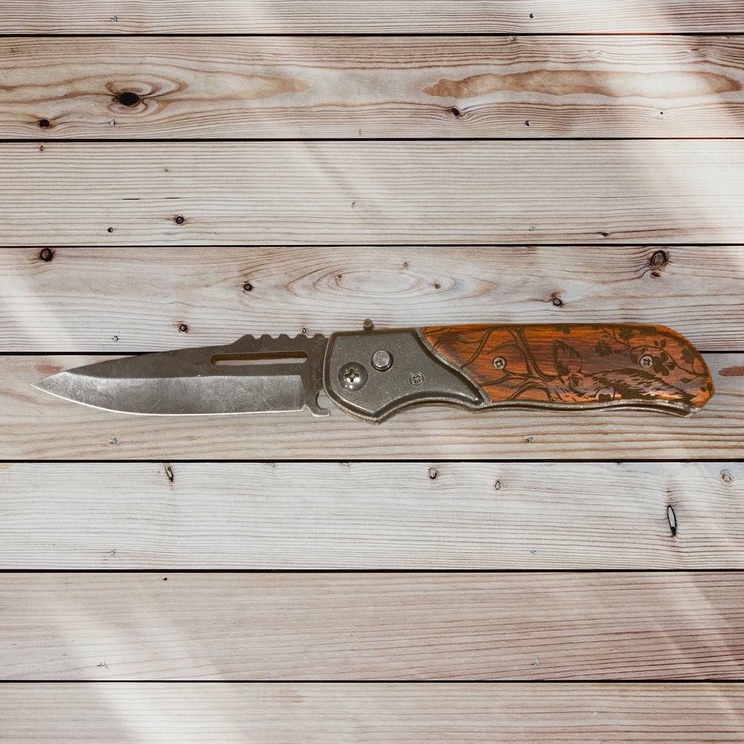 Couteau cran d'arrêt bois personnalisé