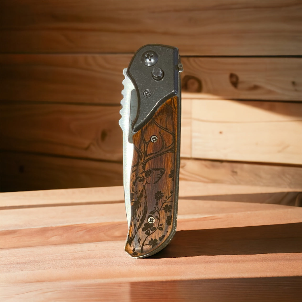 Couteau cran d'arrêt bois personnalisé