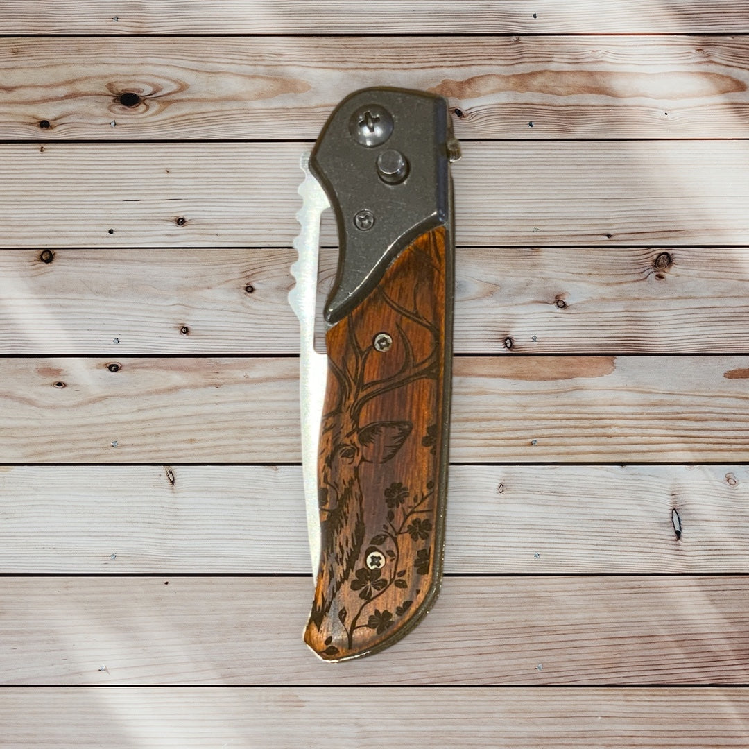 Couteau cran d'arrêt bois personnalisé