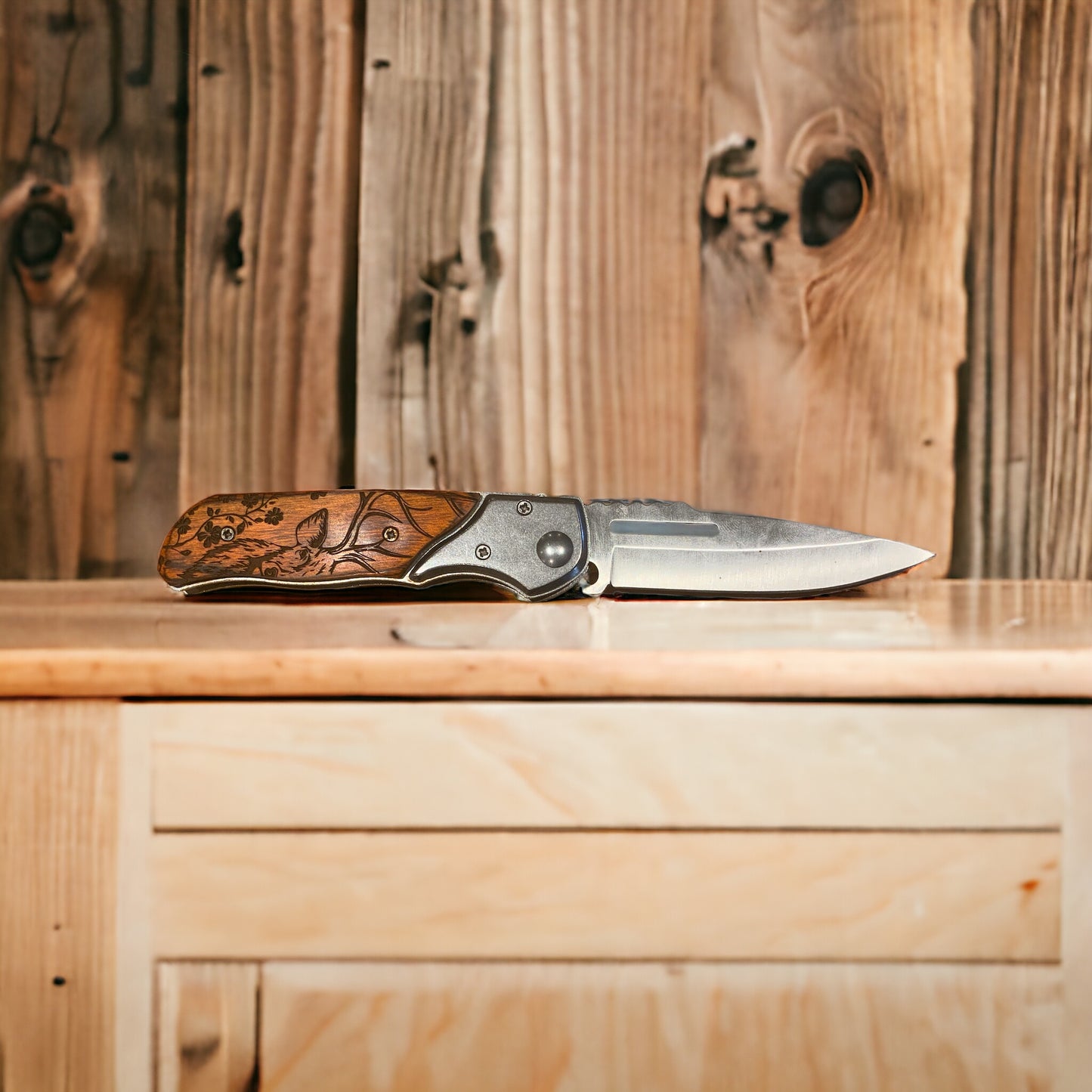 Couteau cran d'arrêt bois personnalisé