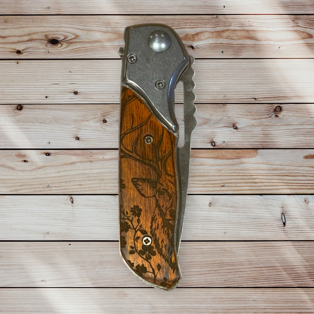 Couteau cran d'arrêt bois personnalisé